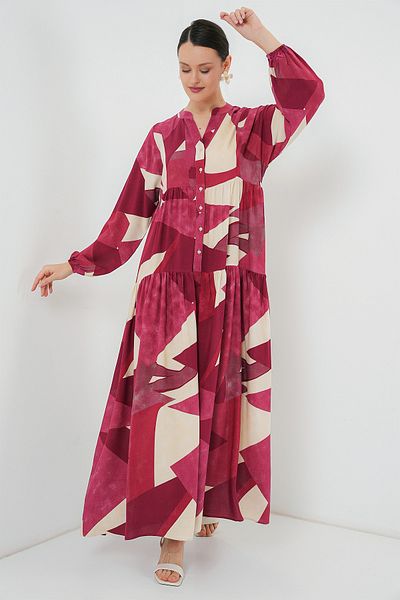 Bigdart 2423 Authentic Patterned Hijab Dress - B. Burgundy
