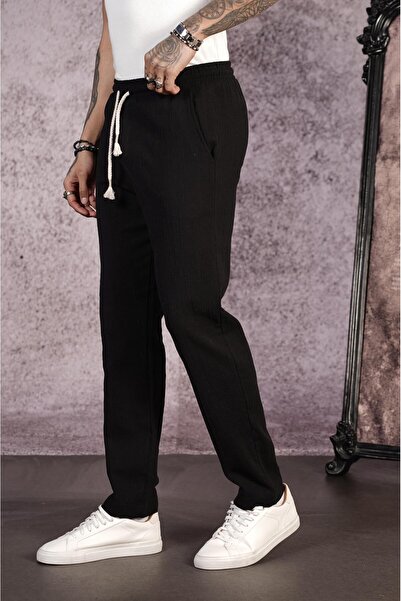 king brich Ανδρικό παντελόνι Kingbrich Regular Fit από απλό λινό με ελαστική μέση