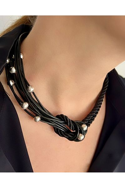 Kutcha Accessories Multi Thread Bohemian Necklace with Silver and Gold Bead Detail