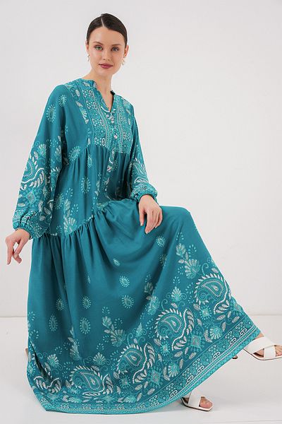 Bigdart 2423 Φόρεμα Hijab με αυθεντικό σχέδιο - B.Turquoise