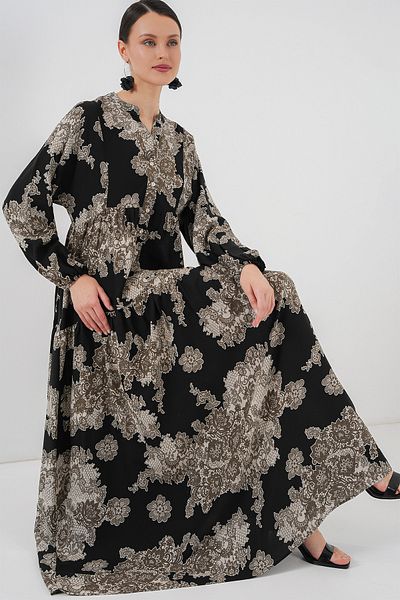 Bigdart فستان حجاب أسود منقوش مقاس 7