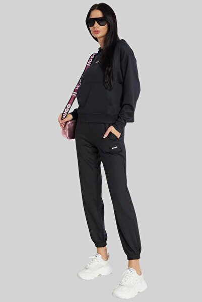 Hugo Boss Regular Fit Kapşonlu Kadın Pembe Sweatshirt Siyah