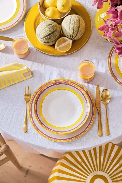 Pip Studio Porcelain plate, Pip Studio, Stripes Yellow, 23.5cm, Pip Chique collection