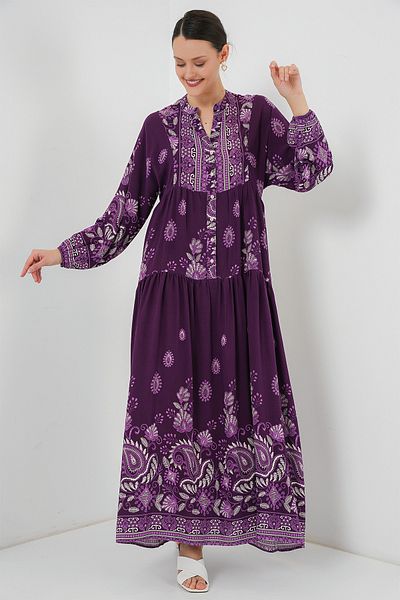 Bigdart 2423 Φόρεμα Hijab με αυθεντικό σχέδιο - Y. Purple