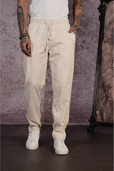Butik Ανδρικό παντελόνι Kingbrich Regular Fit από απλό λινό με ελαστική μέση