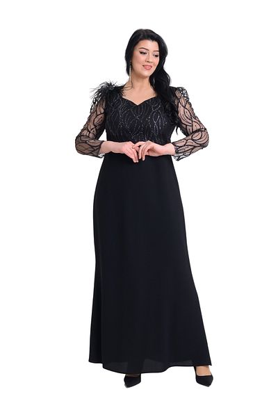 LİLAS XXL Plus Size Black Colored Long Evening Dress