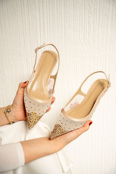 LAMİNTA Yomy Nude Stone Mesh Women's Heeled Shoes
