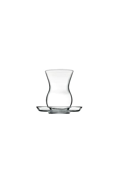 Paşabahçe Pasha Pasha Turkish Crystal Tea Set, 6 Cups + 6 Saucers