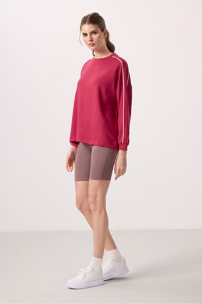 TOMMY LIFE Viva Red Soft Textured O Neck Oversize Women's Tunic Sweatshirt - 97303