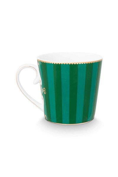 Pip Studio Porcelain mug, Love Birds collection, Medallion Stripes Emerald-Green, 250ml, Pip Studio