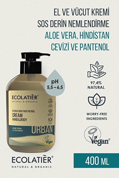 ECOLATIER Pantenol El Vücut Bakım Kremi Nemlendirici Kuru Ciltler Için Yumuşa...