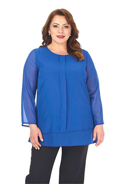 LİLAS XXL Büyük Beden Saks Renkli Şifon Tunik