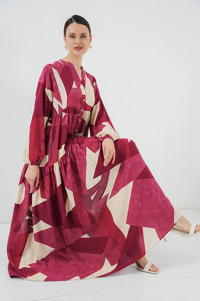 Bigdart 2423 Authentic Patterned Hijab Dress - B. Burgundy
