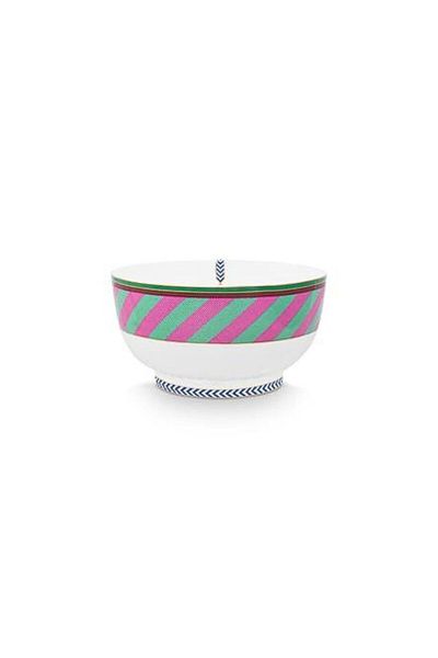 Pip Studio Bol din porțelan, Pip Studio, Stripes Pink-Green, 20.5cm, colecția Pip Chique