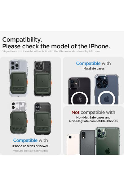 Spigen Lock Fit (MagFit) Magnetic Wallet 6 Card Holder MagSafe - Military Green