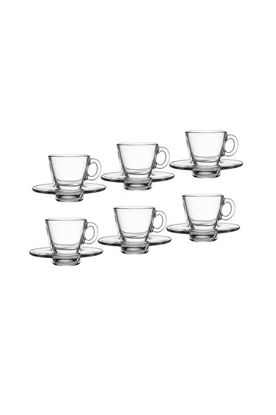 Paşabahçe Pasabahce Turkish coffee and espresso glass set, 6 cups and 6 saucers, 105 mm capacity