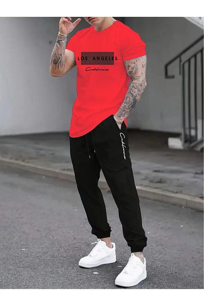 PAVRO Men's Oversize Tracksuit Suit-Calilos Letter Printed Tracksuit Set