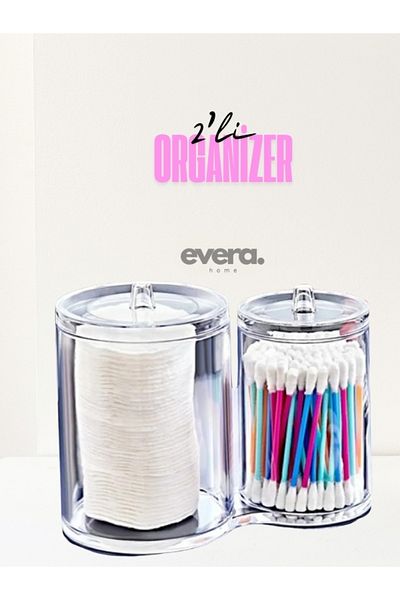 Evera Home Makeup Cotton Bathroom Organizer Round Lid Double Organizer Organizer Ak-503