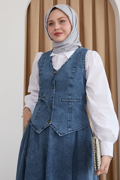 InStyle Ice Blue Τριπλό Τζιν Σετ με Γιλέκο και Φούστα