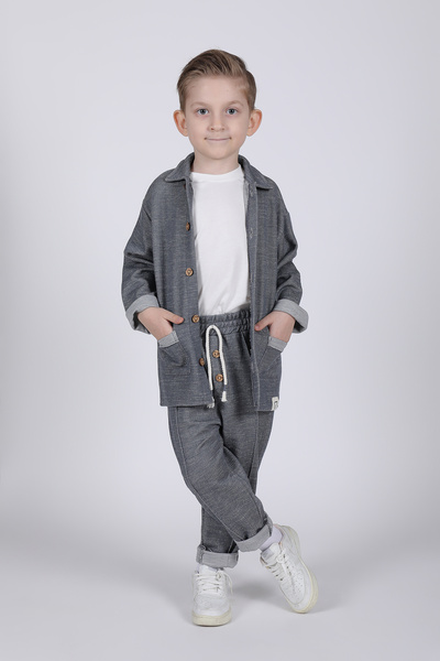 BOBBY JR KİDSWEAR Комплект с риза с копчета отпред и панталони с ребра