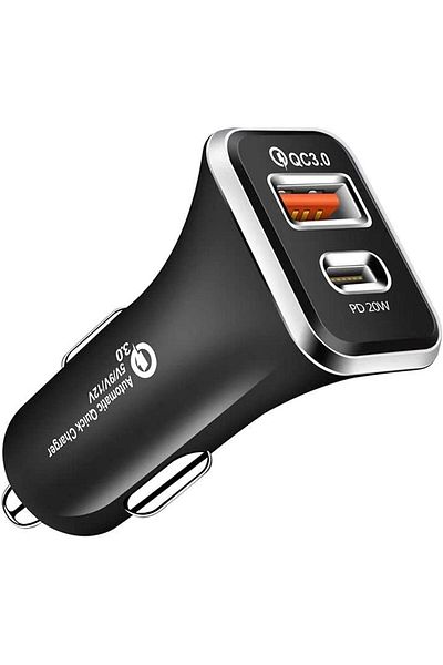 Bastec Dual-port car charger, multi-purpose, contains a Type-C port and a 20W USB port