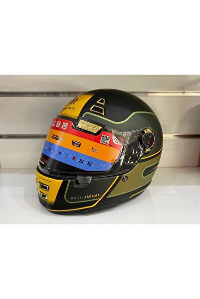 MT Helmets Kask Mt Jarama Baux B6 Mat Yeşil/sarı/siyah Cafe Racer
