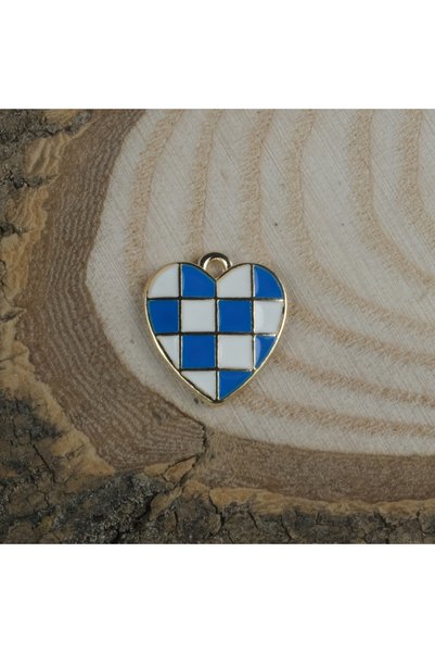 Prestij Boncuk Zlatna metalna figura u obliku srca, plavo-bela šahovnica Sa d...