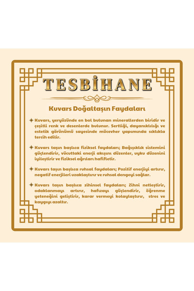 Tesbihane Non-Tarnish Metal Tasseled Tasseled Globe Cut Quartz Natural Stone Rosary