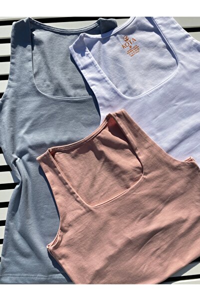 LEYNA BUTİK Φαρδύ τετράγωνο γιακά στήθος 3 σε μπλε, λευκό, βαμβακερό εσώρουχο...