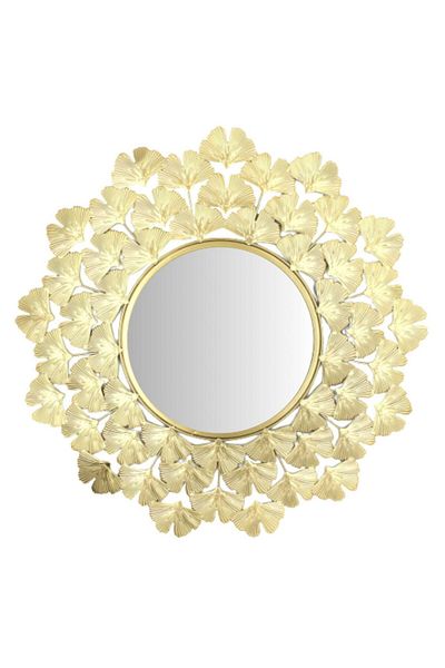 BM GİFT DESİGN Wall mirror, frame with ginkgo biloba leaves, gold, 52 cm