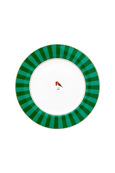 Pip Studio Porcelain plate, Pip Studio, Stripes Green, 26.5cm, Love Birds collection