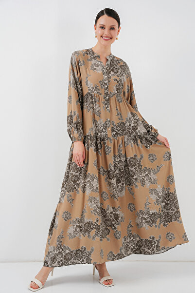 Bigdart 2423 Autentické vzorované hidžábové šaty - A. Mink