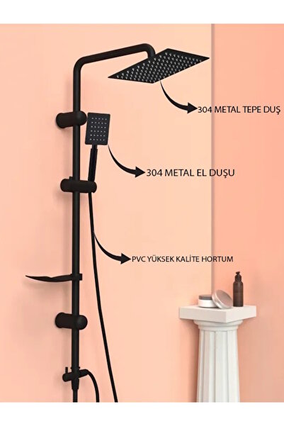 FAWER Faucet & Shower Fawer Siyah Yağmurlama Robot Duş Seti Metal El-tepe Duş...