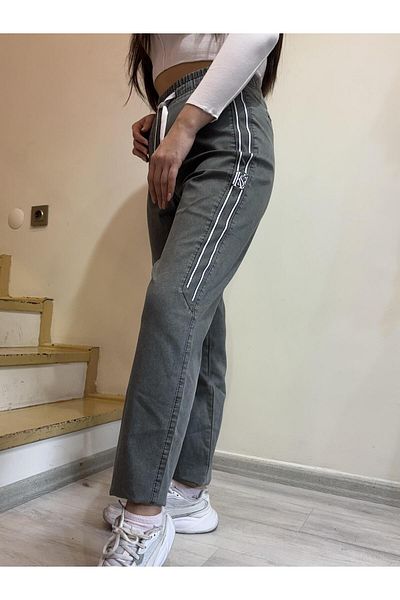 ROSSA Large Size Striped Elastic Waist Trousers
