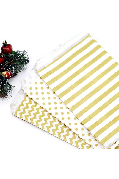 Bimotif Paper Bag with Polka Dot Print, Gold-White 18X30 cm - 500 Pcs