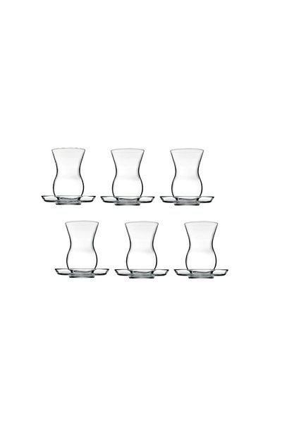Paşabahçe Pasha Pasha Turkish Crystal Tea Set, 6 Cups + 6 Saucers