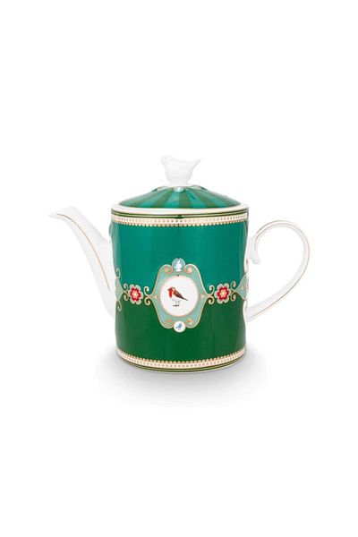 Pip Studio Porcelain teapot, Pip Studio, Medallion Emerald-Green, 1.3l, Love Birds collection
