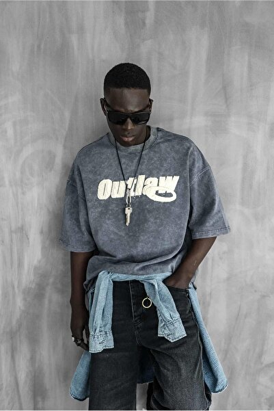 ablukaonline Ανδρικό πλενόμενο μαλακό μπλουζάκι Oversize καπνιστό μοντέλο