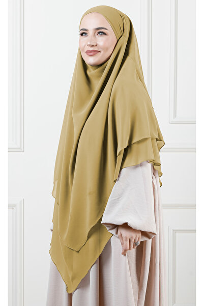 Ns nowascarf Sufle Khimar Tesettür Peçeli Üç Katlı Şifon Şal Hardal Sarısı