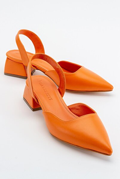 Ccway Sandale de damă cu toc PIELE ORANGE