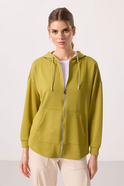 TOMMY LIFE Dark Mustard Soft Textured Hooded Oversize Women's Tunic Sweatshirt - 97302