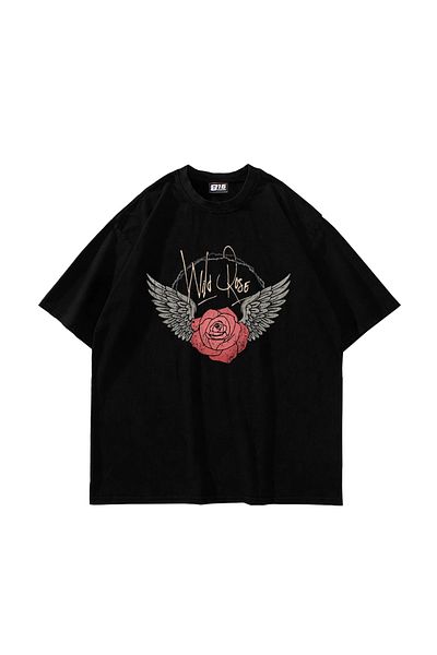 Sekizbiraltı Wildrose Printed Oversize Unisex Black Tshirt