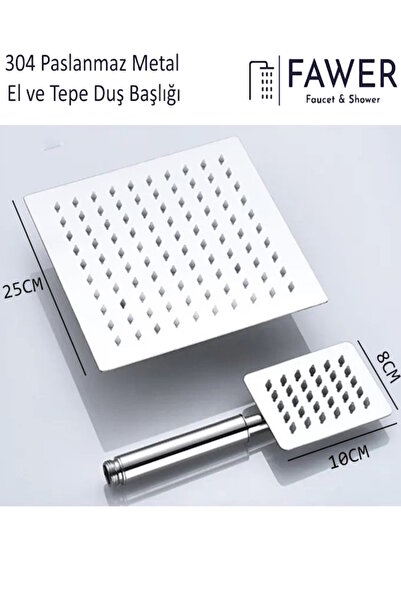 FAWER Faucet & Shower Fawer Tepe Duş Başlığı Seti Karepaslanmaz Çelik