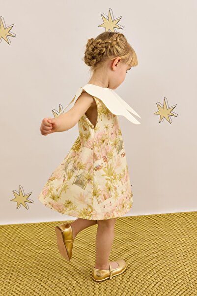 Fahhar Kids Rochie verde deschis cu model de cămilă cu decolteu asimetric