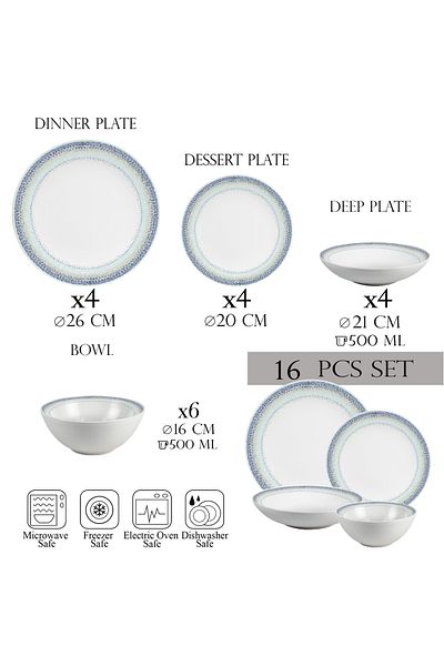 Cesiro 16-piece plate set, 4 people - Ensemble Bella Blu - Italian Porcelain Dinnerware Set