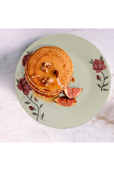 Cesiro Set of 4 wide plates 23 cm for 4 people, Ivoire with pink rose