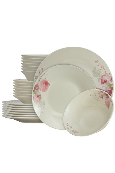 Cesiro 24-piece plate set, for 8 people, Cesiro, Ivoire with orchids