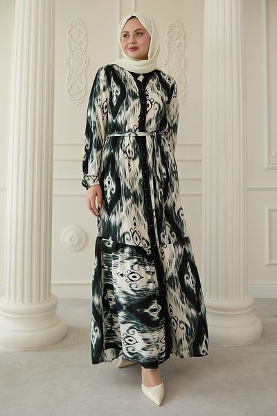 InStyle Φόρεμα Χακί Βισκόζης Ethnic με Πουντί μπροστά