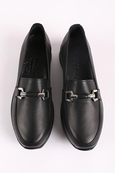 Hayati Arman Women's Genuine Leather Buckle Detailed Comfort Shoes Black