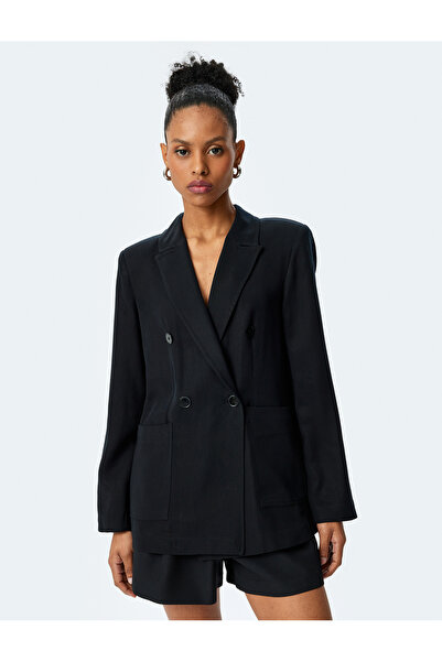 Koton Long Sleeve Buttoned Pocket Double Breasted Oversize Blazer Jacket